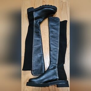 Size 5.5 Stuart Weitzman 5050 Lift studded black over the knee lug sole boots